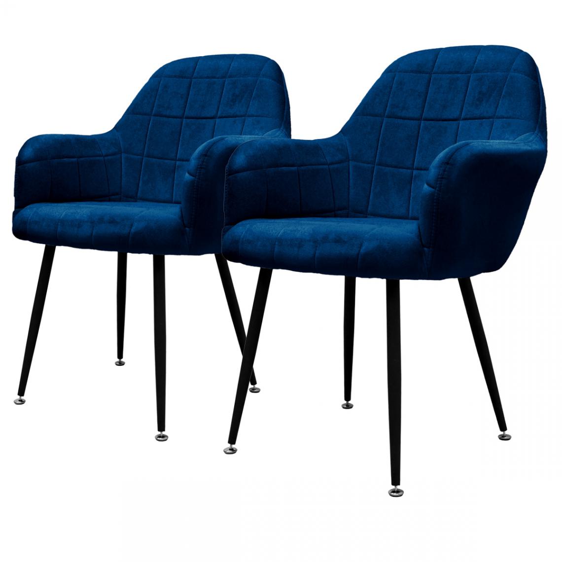 Ecd Germany - Lot de 2 chaise salle à manger aspect velours bleu foncé rétro réglable hauteur - Chaises