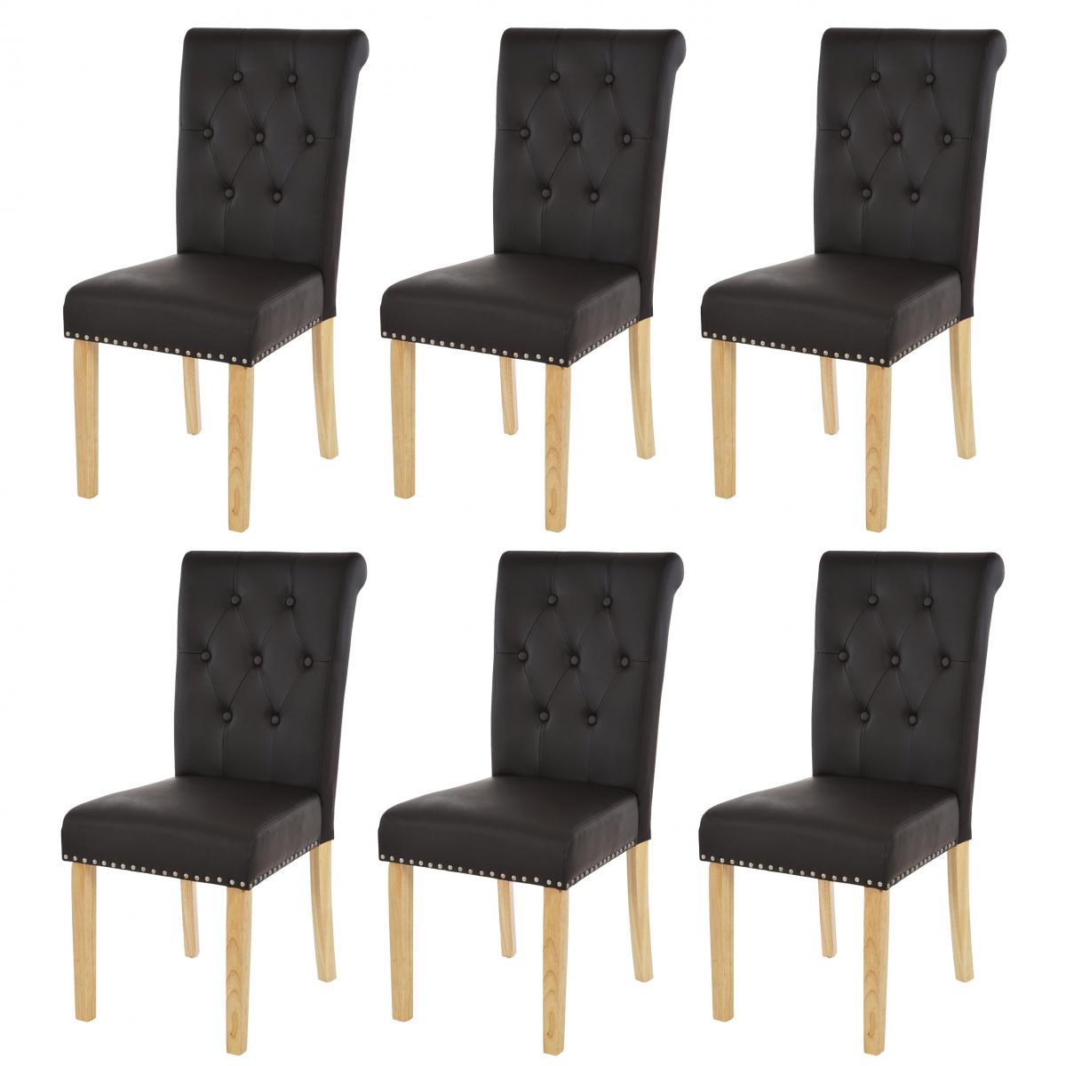 Mendler - Lot de 6 chaises de salle à manger Chesterfield II av rivets ~ similicuir brun foncé, pieds clairs - Chaises