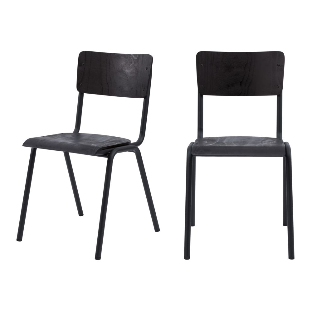 Rendez Vous Deco - Chaise écolier vintage Clem en bois noir (lot de 2) - Chaises
