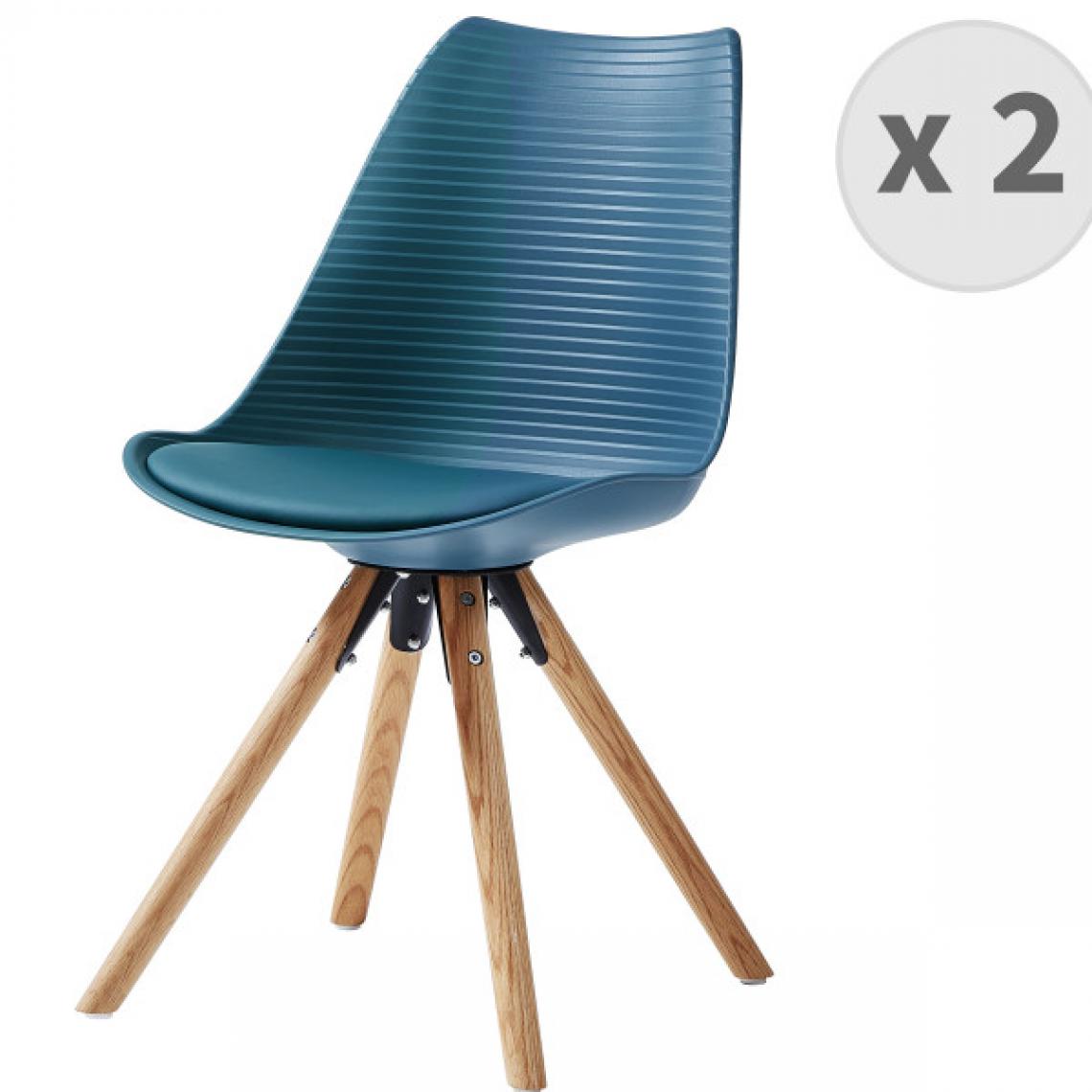 Moloo - CROSS-Chaise scandinave bleu canard pieds chêne (x2) - Chaises