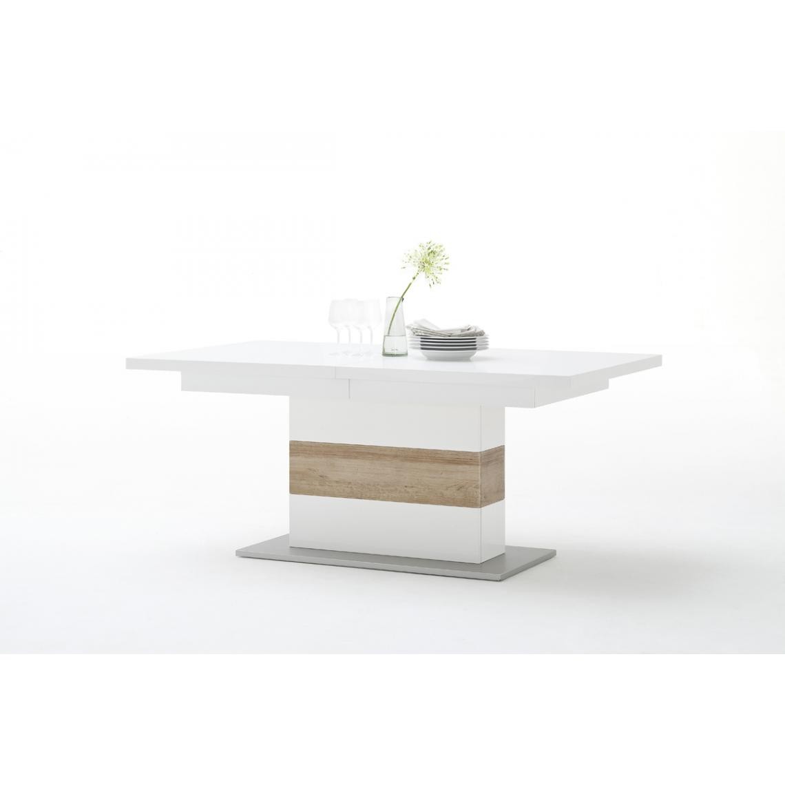 Pegane - Table en imitation blanc mélamine avec allonge - L180-230 x H77 x P100 cm - Tables à manger