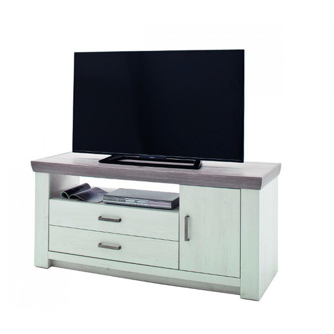 Pegane - Meuble TV en pin blanc et chêne Neslon - L.180 x H.66 x P.56 cm - Meubles TV, Hi-Fi