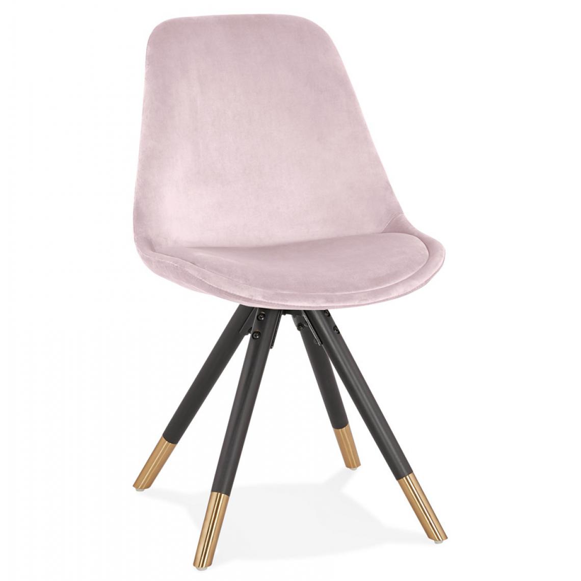 Alterego - Chaise design 'HAMILTON' en velours rose et pieds en bois noir - Chaises