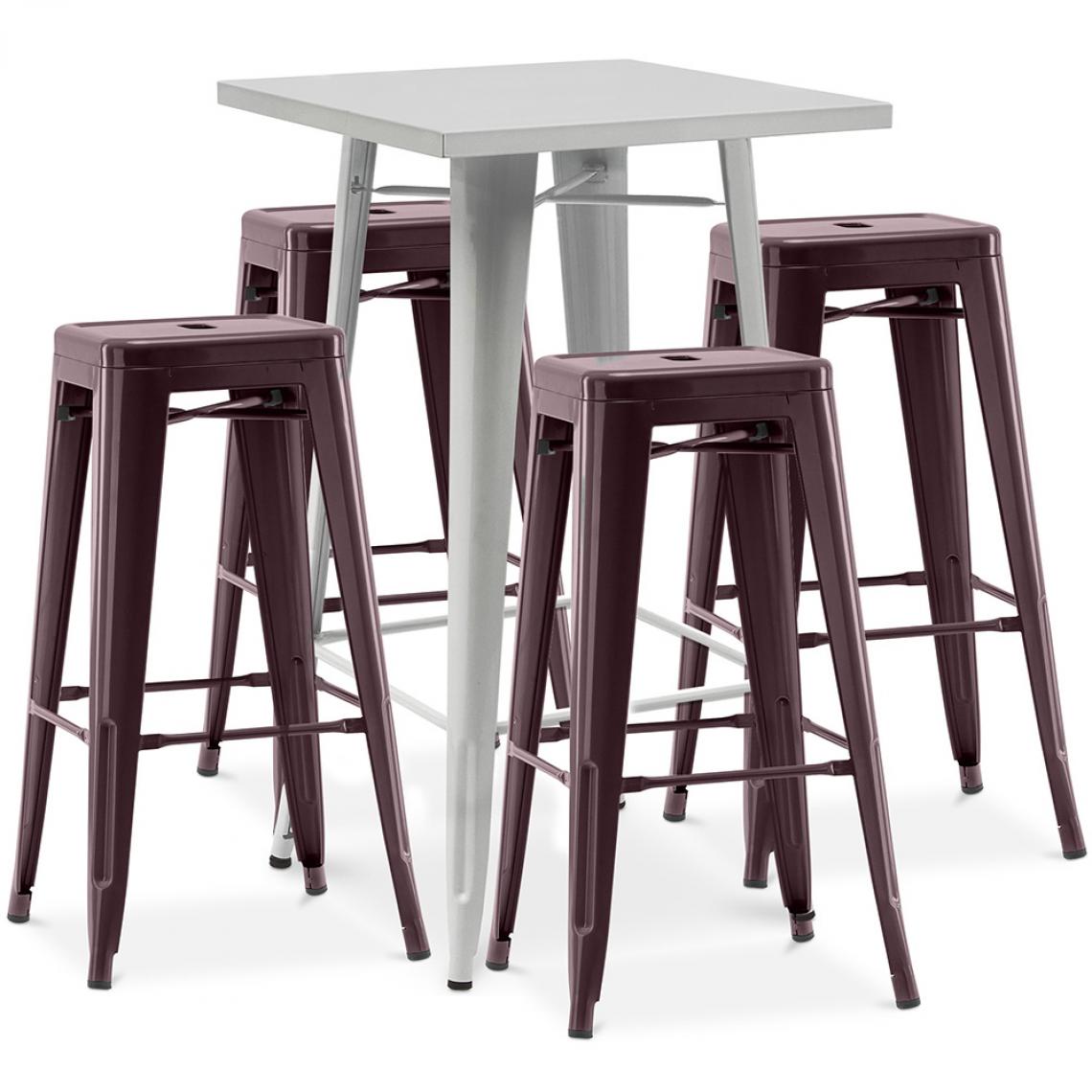 Iconik Interior - Table de bar argentée + 4 tabourets de bar en acier Ensemble Bistrot Stylix Design industriel - Nouvelle édition Bronze - Chaises