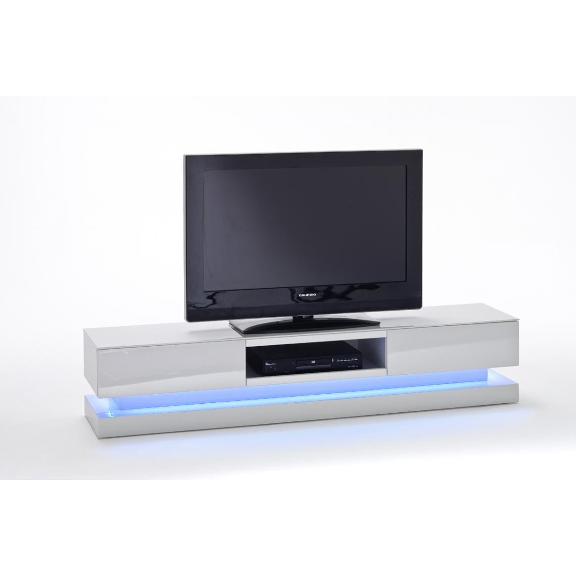 Pegane - Meuble TV avec LED multicouleur coloris laqué blanc brillant - L180 x H36 x P39 cm - Meubles TV, Hi-Fi