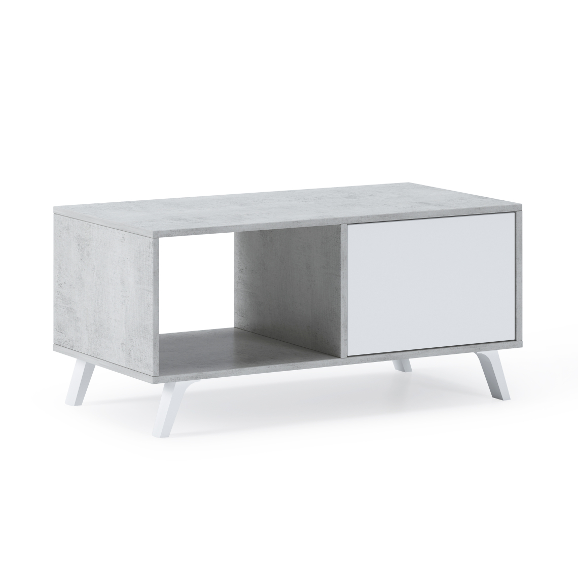 Skraut Home - Table basse WIND Ciment-Blanc Mat, 92x50x45cm - Tables basses