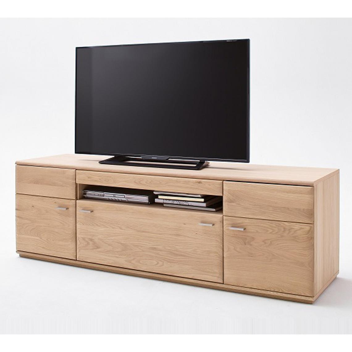 Pegane - Meuble TV en chêne massif bianco - L.180 x H.58 x P.50 cm - Meubles TV, Hi-Fi