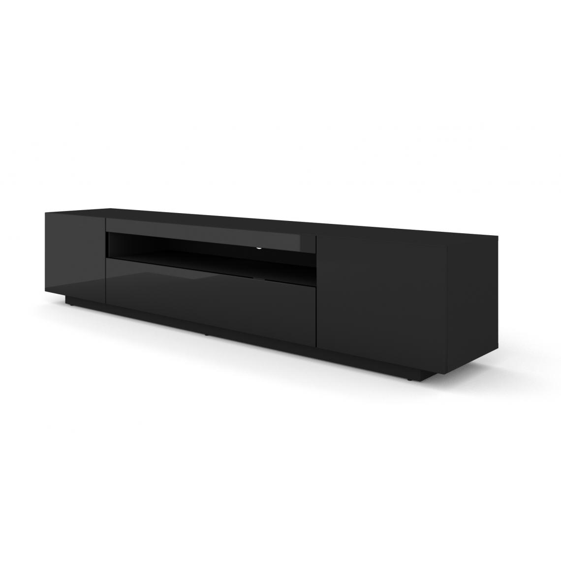 Bim Furniture - Meuble TV bas 200 cm noir mat / noir brillant sans LED - Meubles TV, Hi-Fi