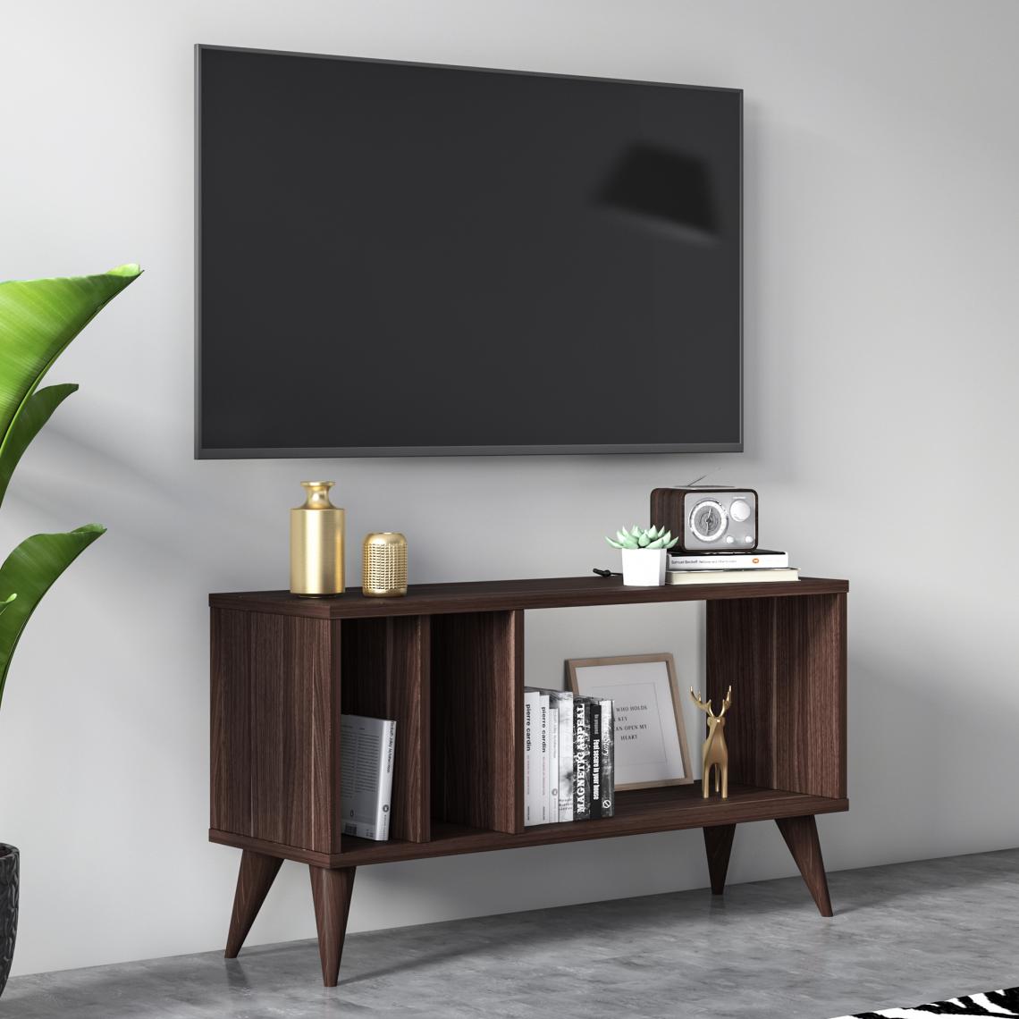 Alter - Meuble TV de salon avec compartiments, 90 x 30 x 49 cm, couleur noyer et anthracite - Meubles TV, Hi-Fi