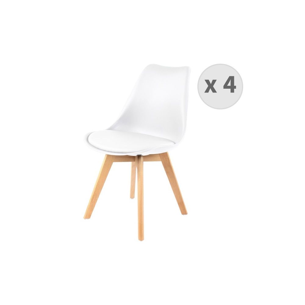 Moloo - Lot X4 Chaises Scandinaves blanches pieds hêtre Lighty - Chaises