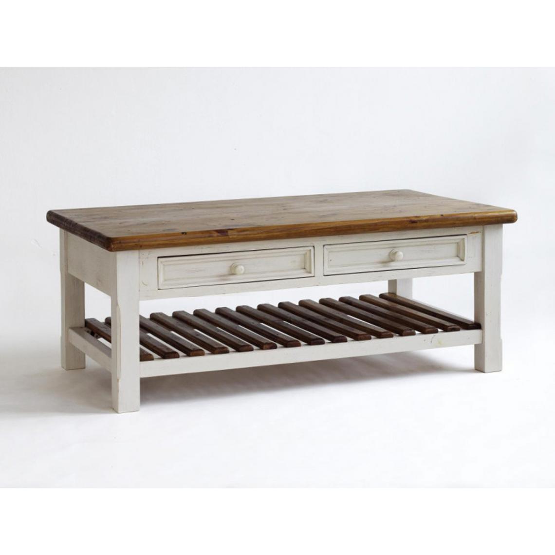 Pegane - Table basse avec rangements en pin massif coloris blanc/ miel - L.80 x H.55 x P.80 cm - Tables basses