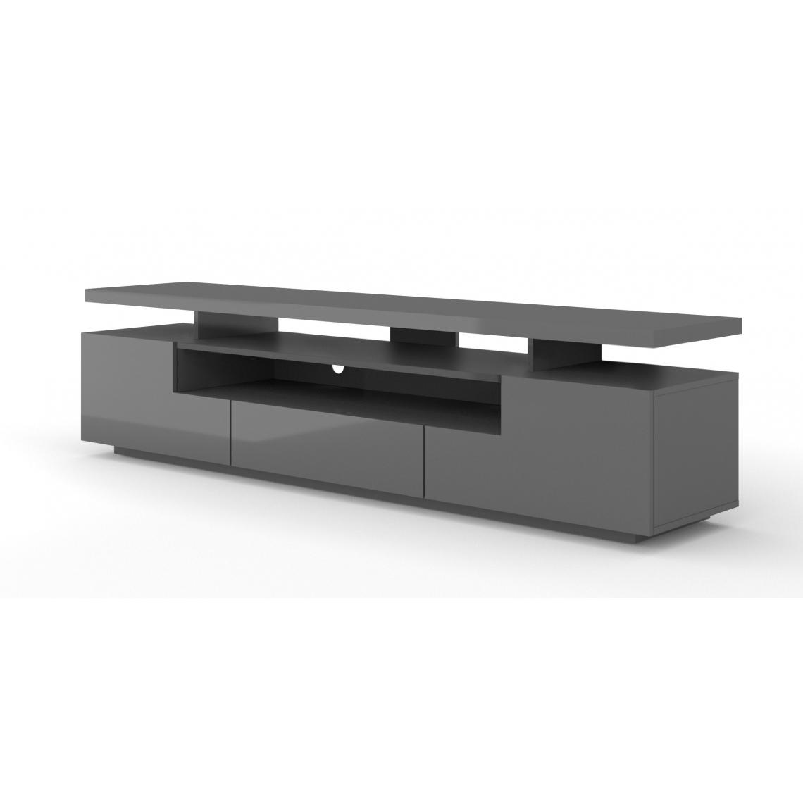 Bim Furniture - Meuble TV bas Eva 195 cm - graphite mat / graphite brillant avec LED - Meubles TV, Hi-Fi