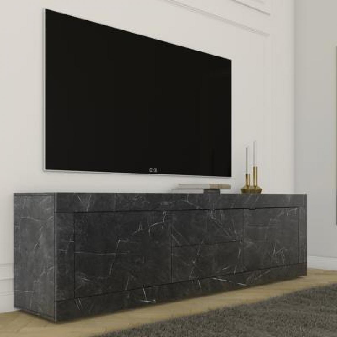 Nouvomeuble - Meuble de rangement 210 cm effet marbre noir FOCIA 7 - Meubles TV, Hi-Fi