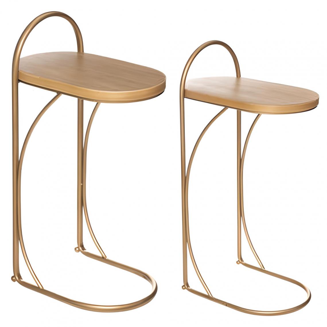 Pegane - Lot de 2 tables d'appoint gigognes en bois / fer coloris doré - Tables basses