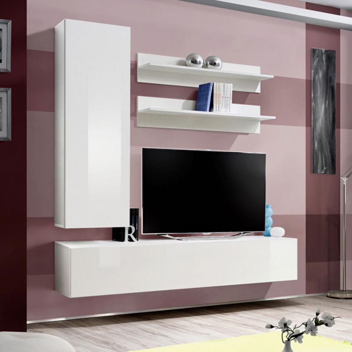 Ac-Deco - Meuble TV Mural Design Fly I 190cm Blanc - Meubles TV, Hi-Fi