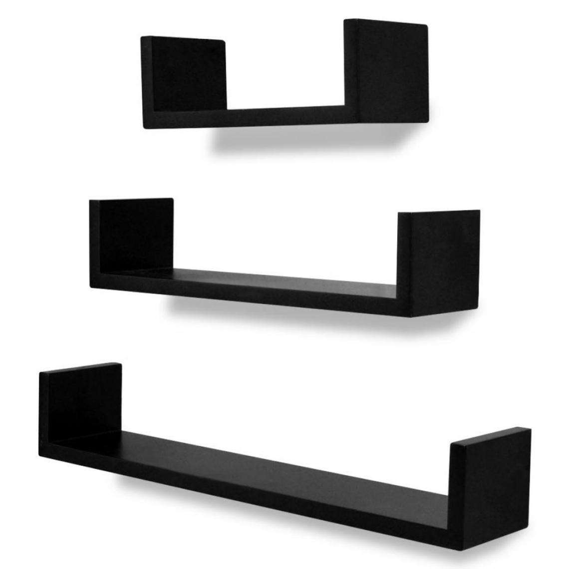 Helloshop26 - Étagère armoire meuble design 3 murales mdf noir pour dvd/livres 2702101/2 - Etagères