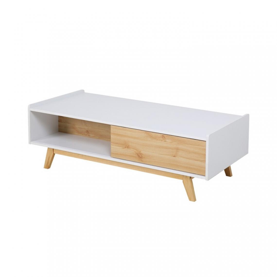 Pegane - Table basse coloris Blanc / naturel - Profondeur 60 x Longueur 120 x Hauteur 40 cm - Tables basses