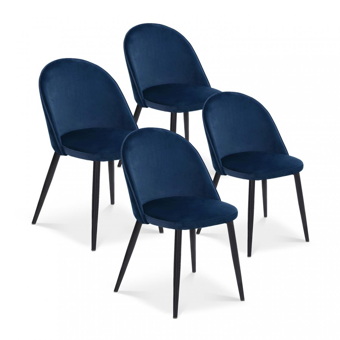 marque generique - Lot de 4 chaises Cecilia Velours Bleu pieds noirs - Chaises