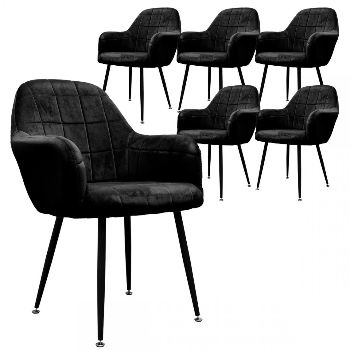 Ecd Germany - 6x Chaises de salle à manger, noires, avec dossier et accoudoirs - Chaises