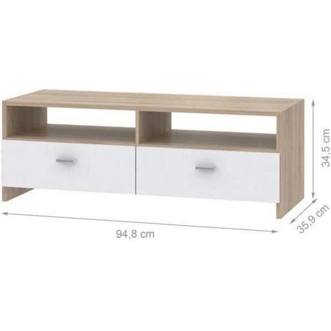 Cstore - CSTORE - meuble tv blanc mat / chêne - l95 cm - pilvi - Meubles TV, Hi-Fi
