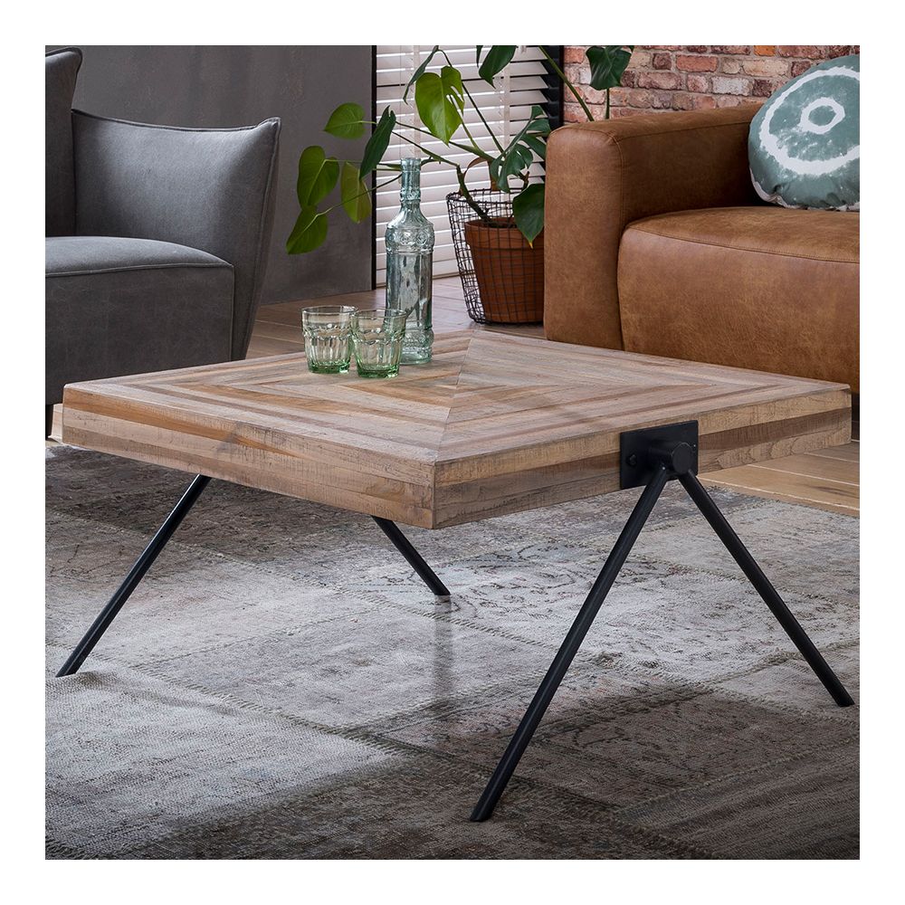 Nouvomeuble - Table basse carrée 80 cm en teck et métal RUSSELL - Tables basses