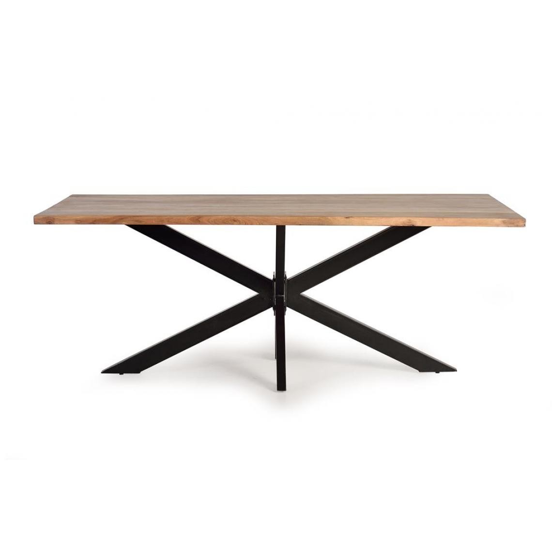 Pegane - Table à manger en bois d'acacia coloris naturel /pieds noir - longueur 180 x profondeur 90 x hauteur 76 cm - Tables à manger