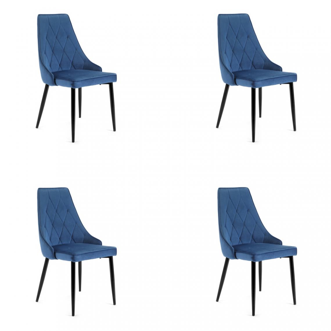 Hucoco - SOROLI - Chaise rembourrée 4 pcs style moderne salon/salle à manger - 88x44x42 - Pieds en métal - Bleu - Chaises