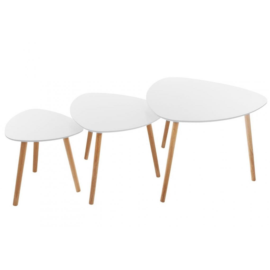Pegane - Lot de 3 tables à café en MDF et chêne coloris blanc - Tables basses