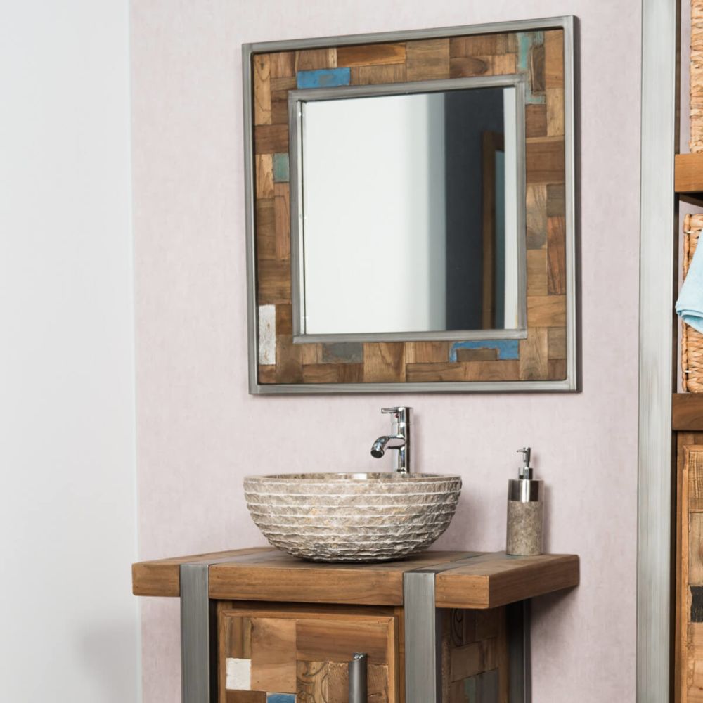 Wanda Collection - Miroir de salle de bain Factory teck métal 70x70 - Miroirs