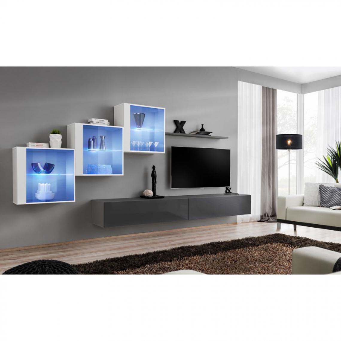 Ac-Deco - Meuble TV Mural Design Switch XX 330cm Gris & Blanc - Meubles TV, Hi-Fi