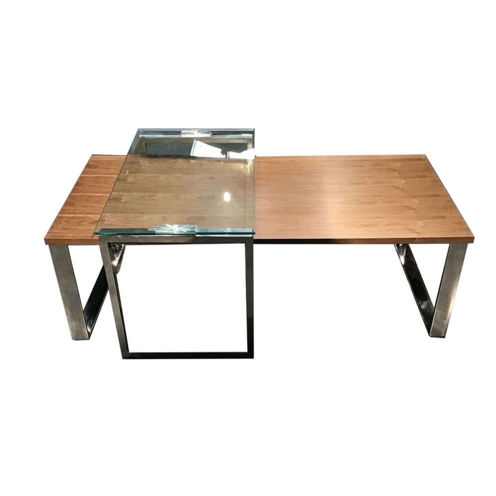 La Maison Du Canapé - Table basse bois et verre KIM - Noyer/Transparent - Bois foncé - Tables basses