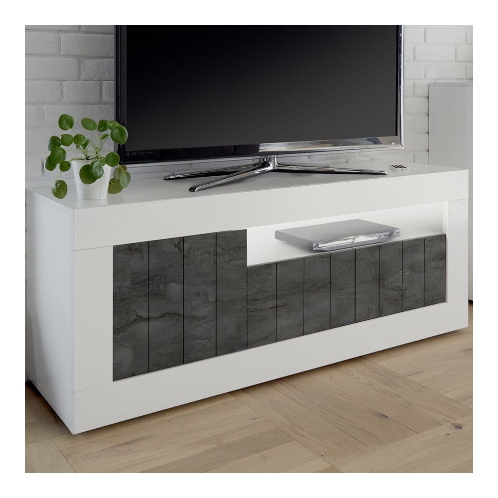 Kasalinea - Meuble TV blanc et gris foncé moderne MABEL 6 - Meubles TV, Hi-Fi