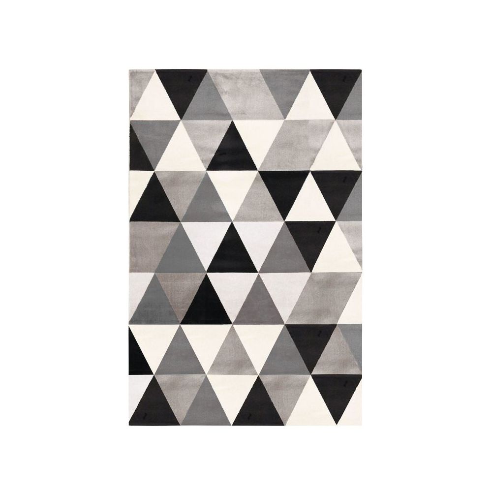 Mon Beau Tapis - GEO SCANDI - Tapis toucher laineux motif triangles noir 190x290 - Tapis