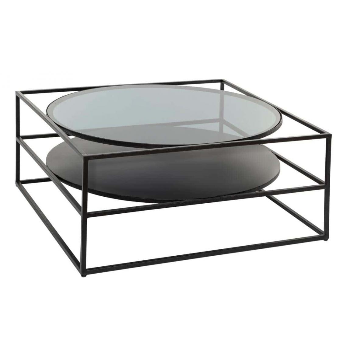 Pegane - Table basse en fer et verre trempé coloris noir - Longueur 89,5 x Profondeur 89,5 x Hauteur 41 cm - Tables basses