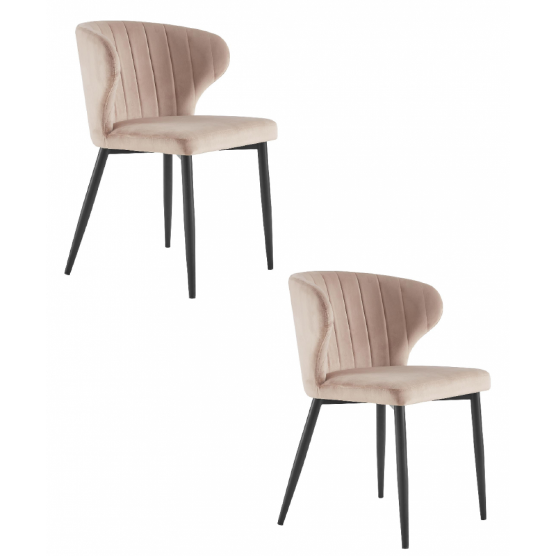 Ac-Deco - Lot de 2 chaises en velours - Palma - L 48,5 x l 54 x H 78 cm - Marron clair - Chaises