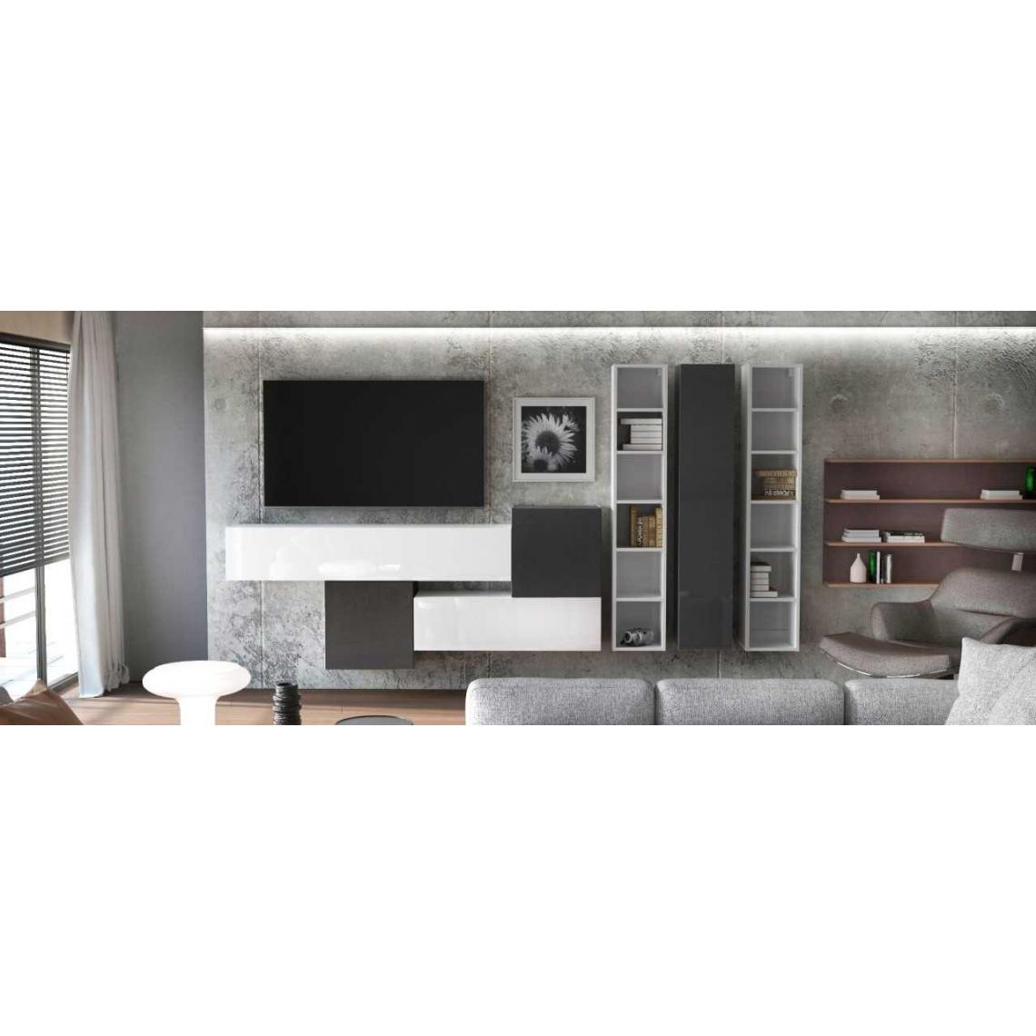 Mpc - Ensemble de 7 meubles suspendus noir mat / blanc mat + blanc et noir laqué - Meubles TV, Hi-Fi
