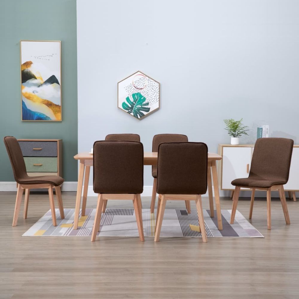 marque generique - Magnifique Fauteuils et chaises gamme Mascate 6 pcs Chaises de salle à manger Marron Tissu et chêne massif - Chaises