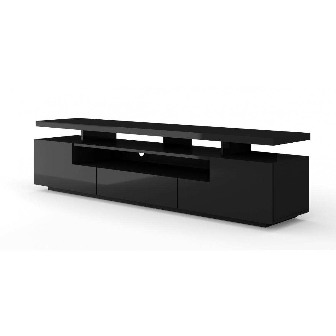 Bim Furniture - Meuble TV bas Eva 195 cm - noir mat / noir brillant sans LED - Meubles TV, Hi-Fi