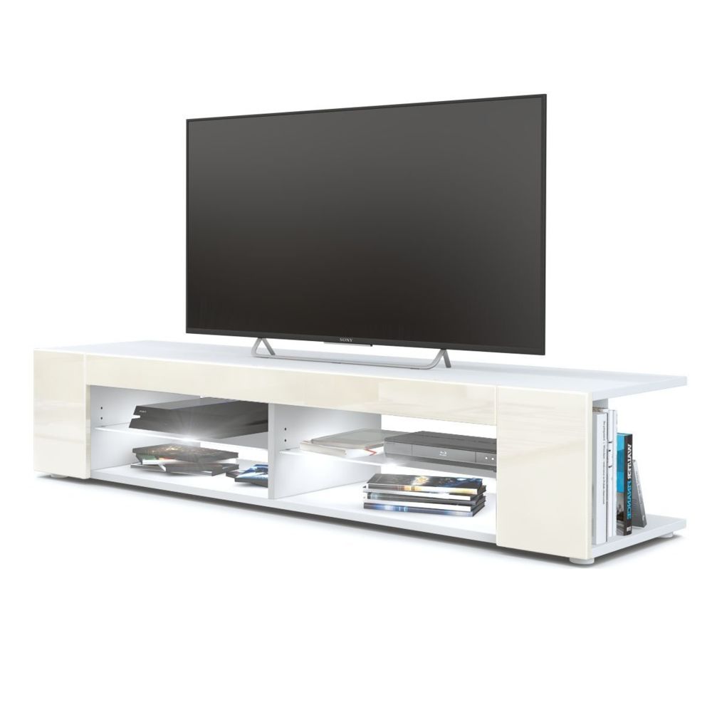 Mpc - Meuble Tv blanc mat Façades en crème laquées led Blanc - Meubles TV, Hi-Fi