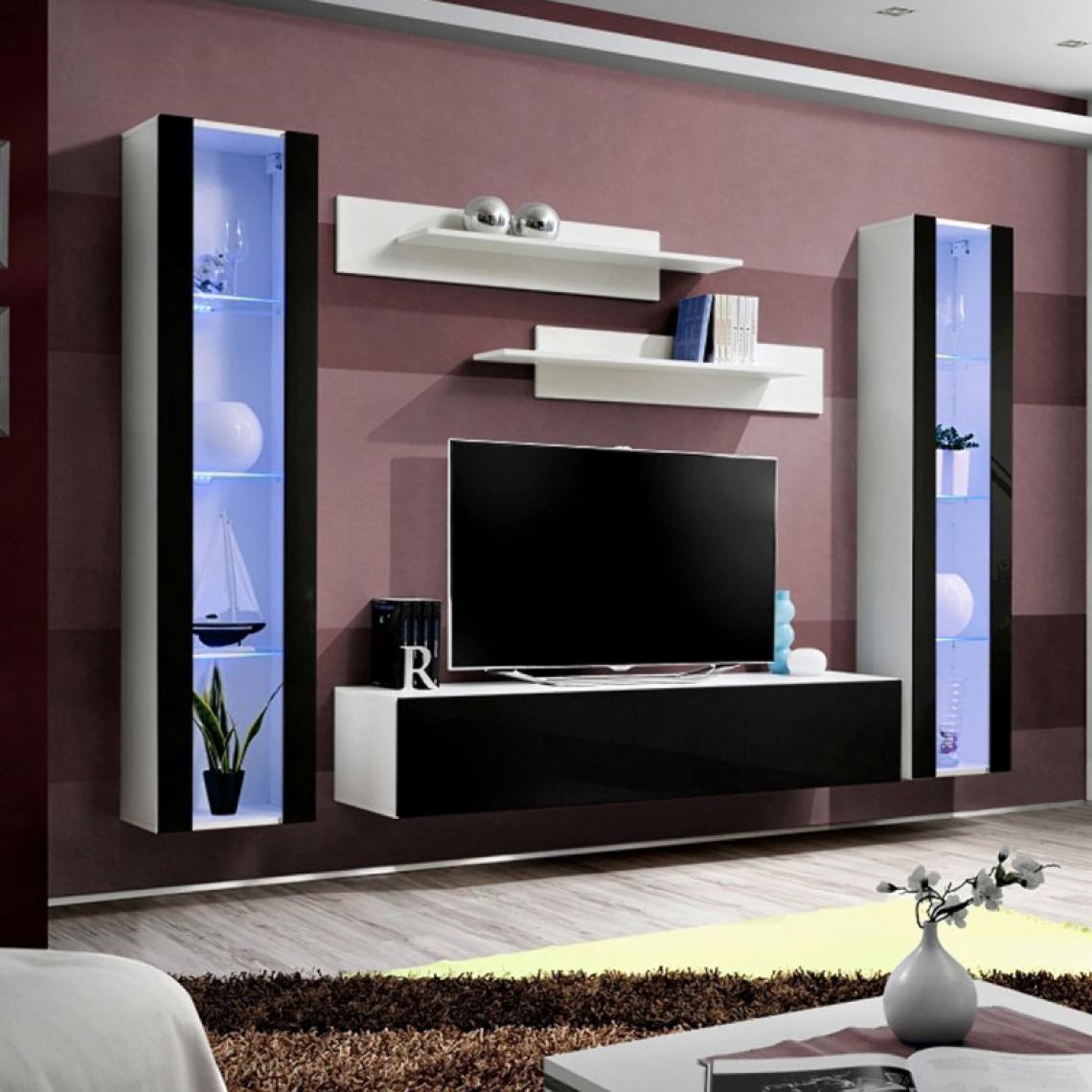 Ac-Deco - Meuble TV Mural Design Fly II 260cm Noir & Blanc - Meubles TV, Hi-Fi
