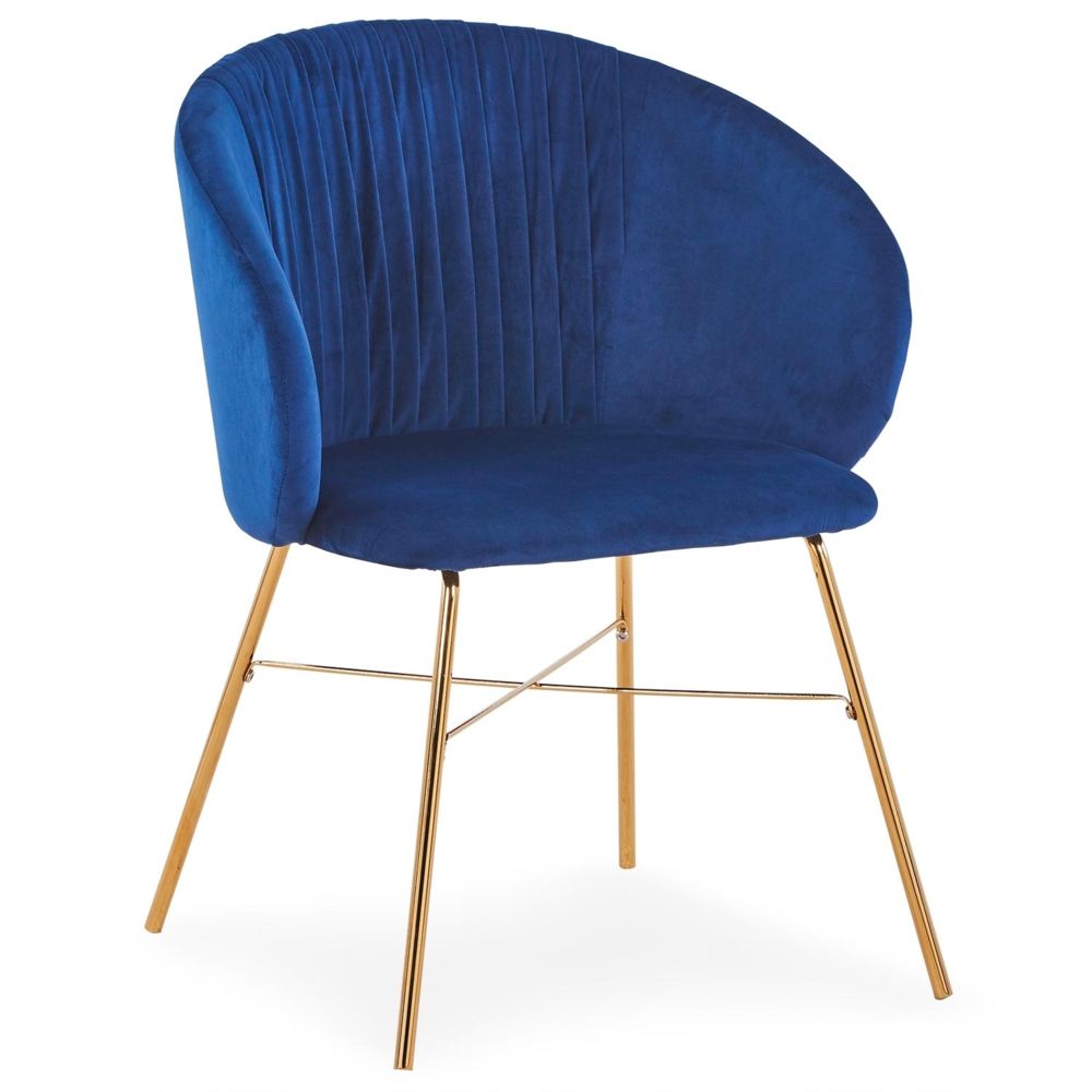 MENZZO - Chaise Smart Velours Bleu Pieds Or - Chaises