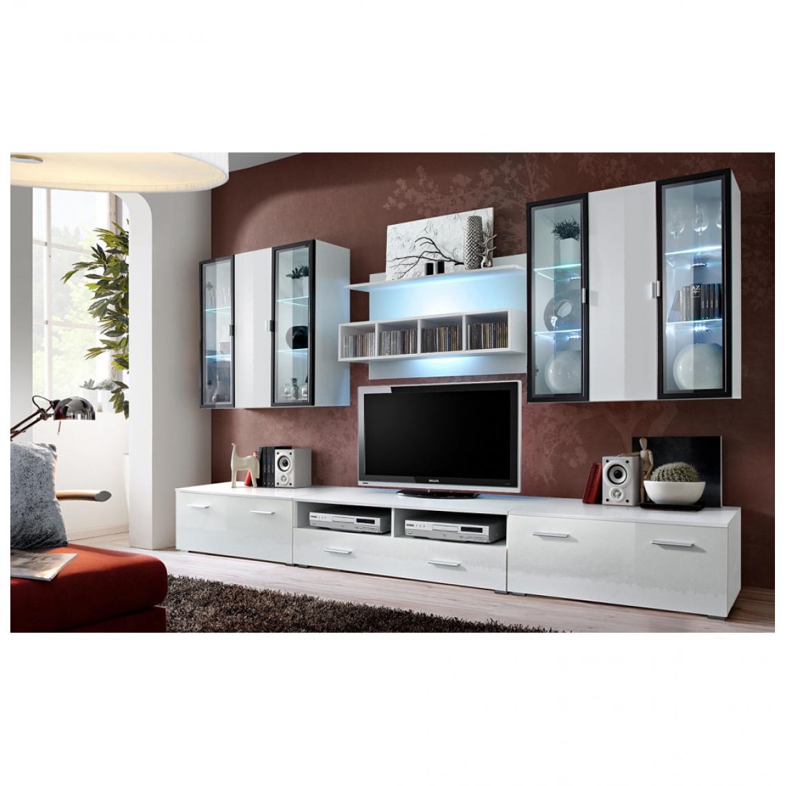 Ac-Deco - Ensemble meuble TV mural - Quadro - L 120 cm - 5 élements - Blanc - Meubles TV, Hi-Fi