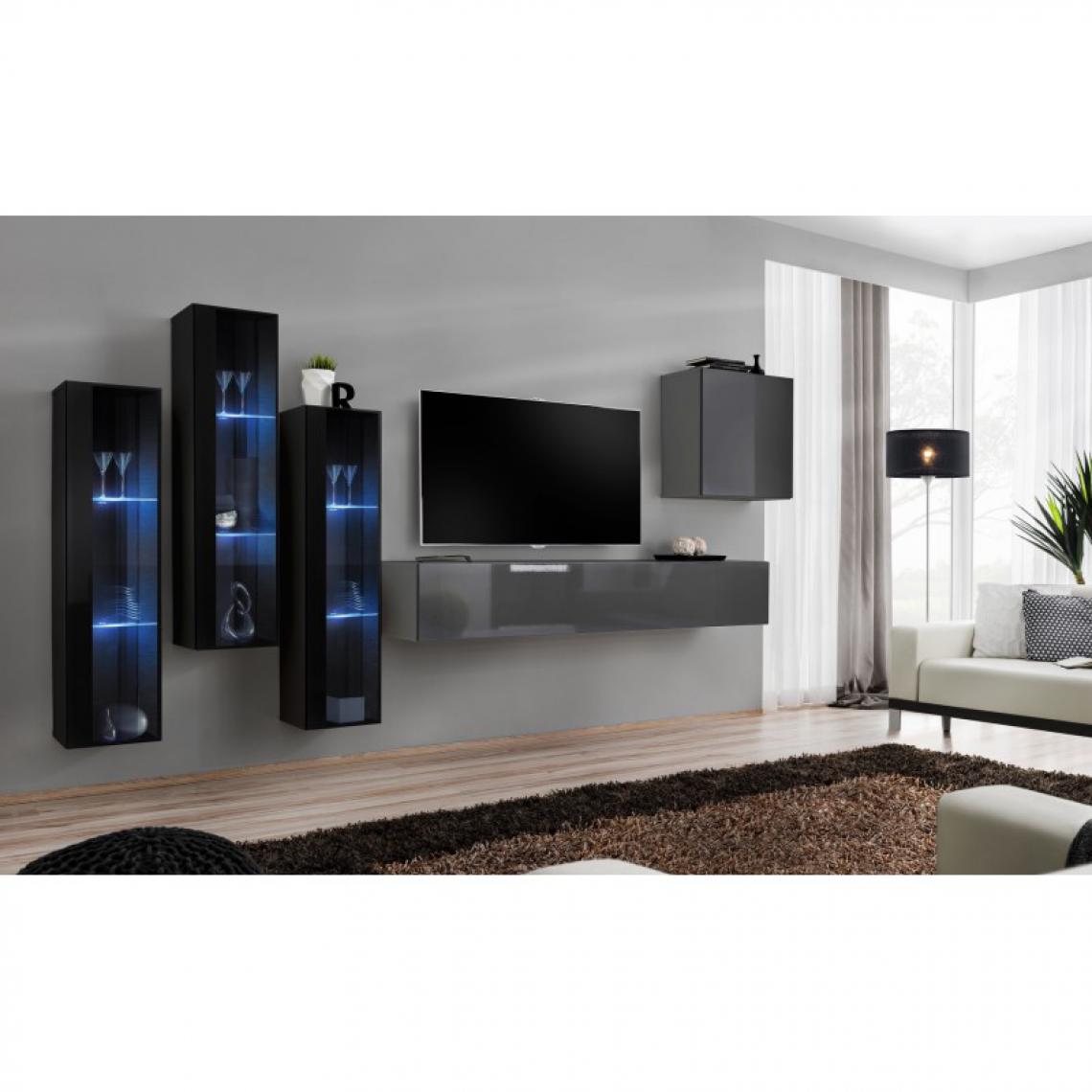 Ac-Deco - Meuble TV Mural Design Switch XIII 330cm Noir & Gris - Meubles TV, Hi-Fi