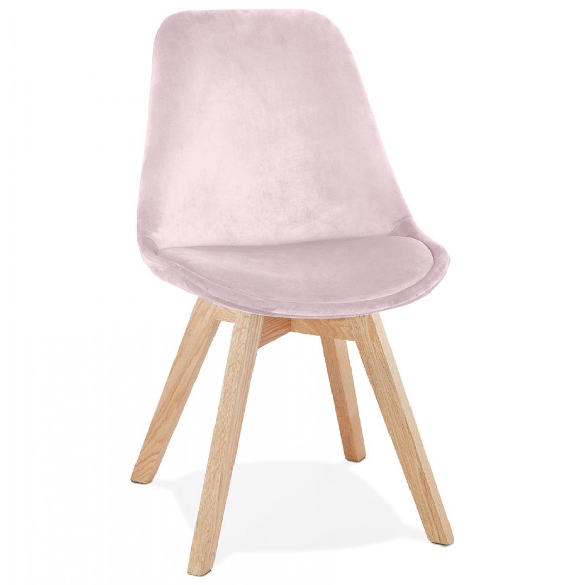 Alterego - Chaise en velours rose 'JOE' avec structure en bois naturel - Chaises