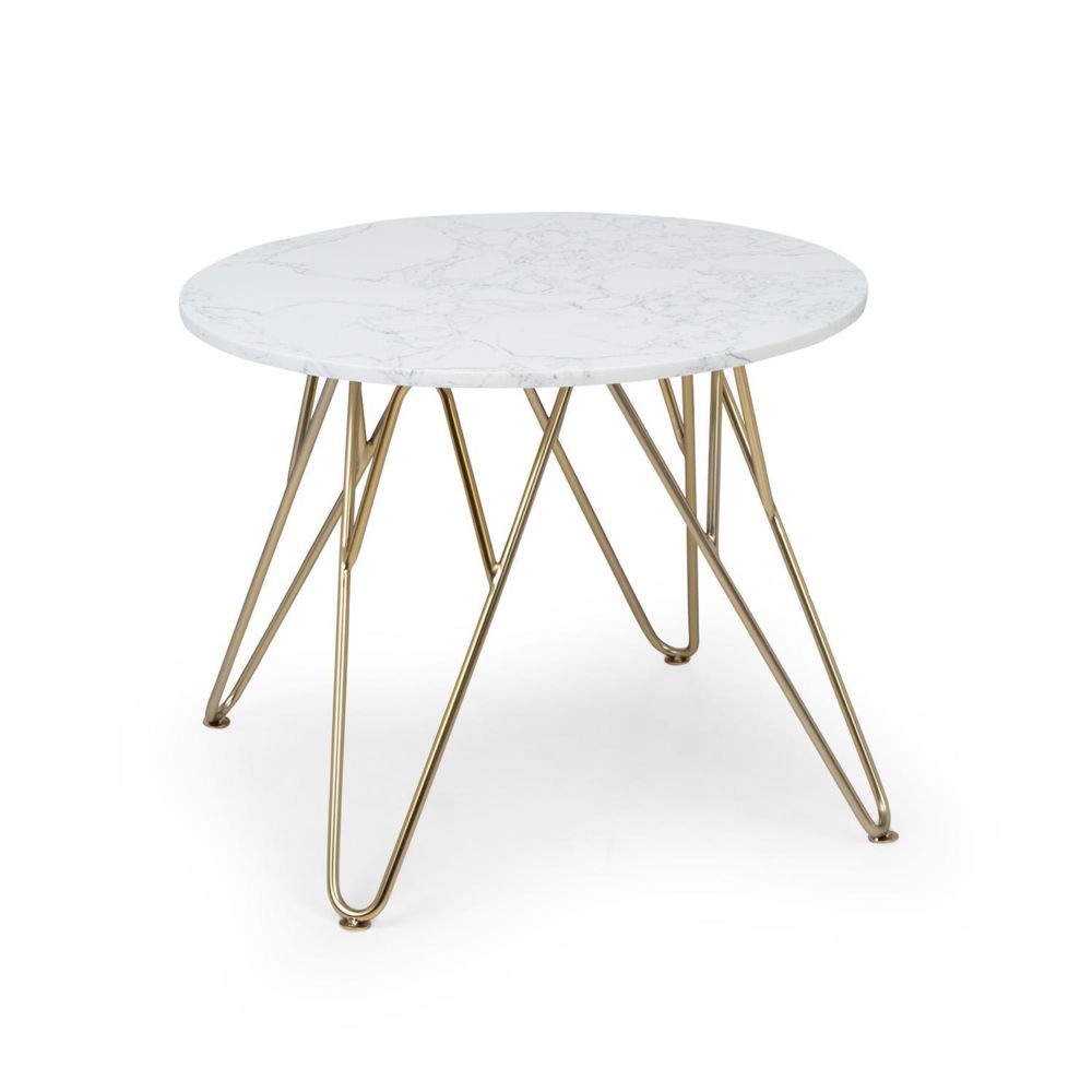 Besoa - Besoa Round Pearl Table basse de salon ronde 55 x 45 cm (ØxH) - Design marbre doré & blanc - Tables basses