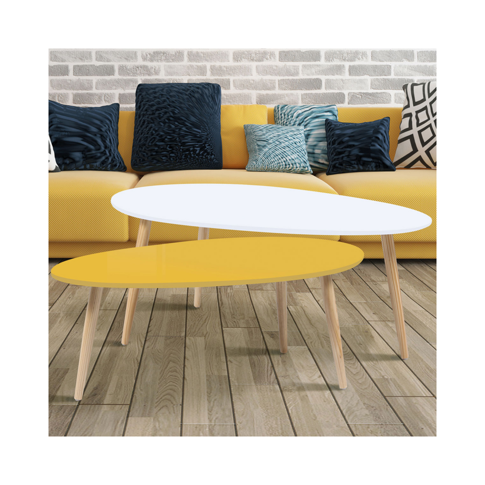 Idmarket - lot de 2 tables basses gigognes laquées jaune blanc scandinave - Tables basses