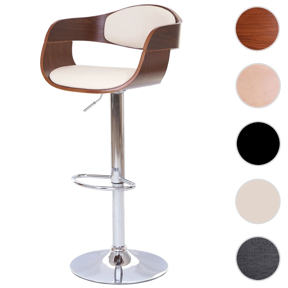 Mendler - Tabouret de bar HWC-A47, chaise de comptoir, design rétro, bois courbé ~ aspect noix, crème - Tabourets