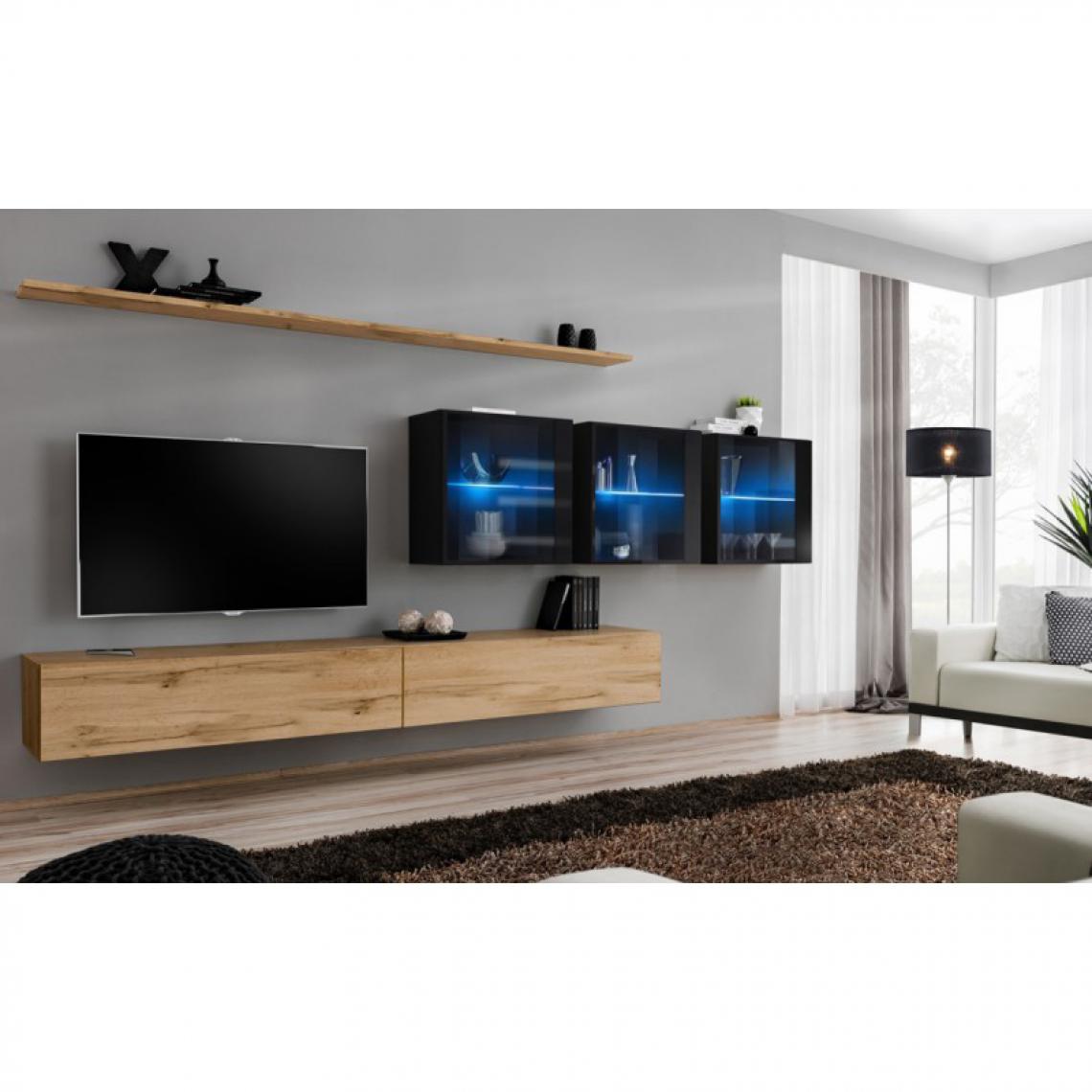 Ac-Deco - Meuble TV Mural Design Switch XVII 340cm Naturel & Noir - Meubles TV, Hi-Fi