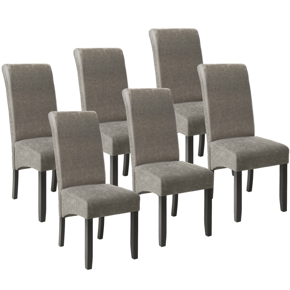 Tectake - Lot de 6 chaises aspect cuir - gris marbré - Chaises