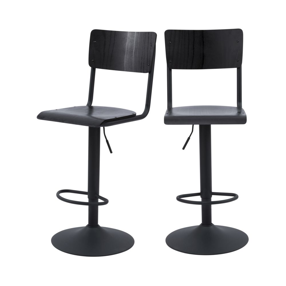 Rendez Vous Deco - Chaise de bar Clem noire réglable 60/80 cm (lot de 2) - Tabourets